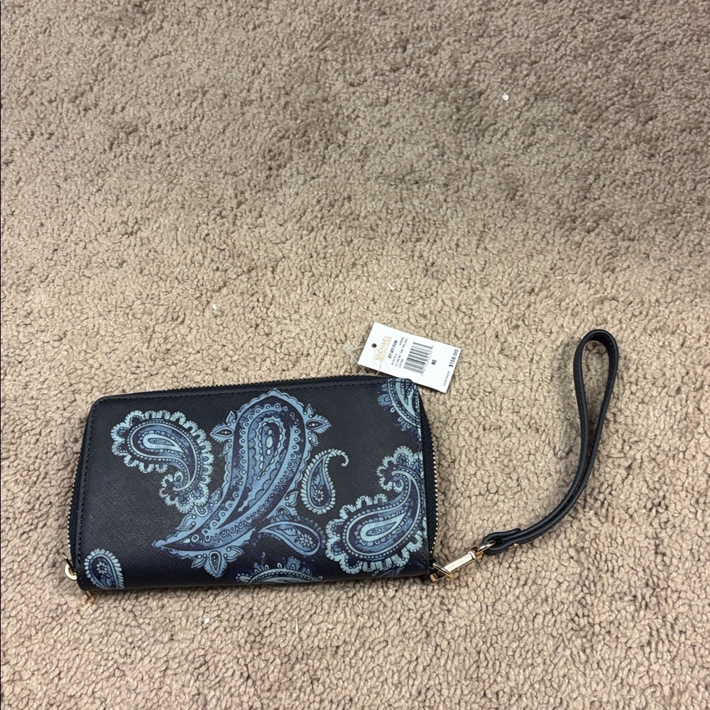 Michael Kors Black Wristlet Wallet with Blue Paisley - Picture 4 of 4